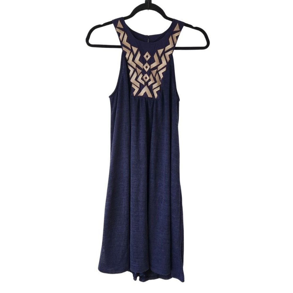 Liz Lange Maternity Aztec Geometric Trim Blue Sleeveless Shift Dress Women's XS